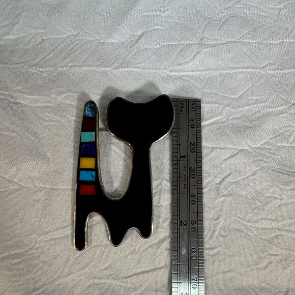Abstract Cat Brooch Pin With Multicolor Enamel Accents & Silver Tone Finish 1980 - Picture 6 of 6